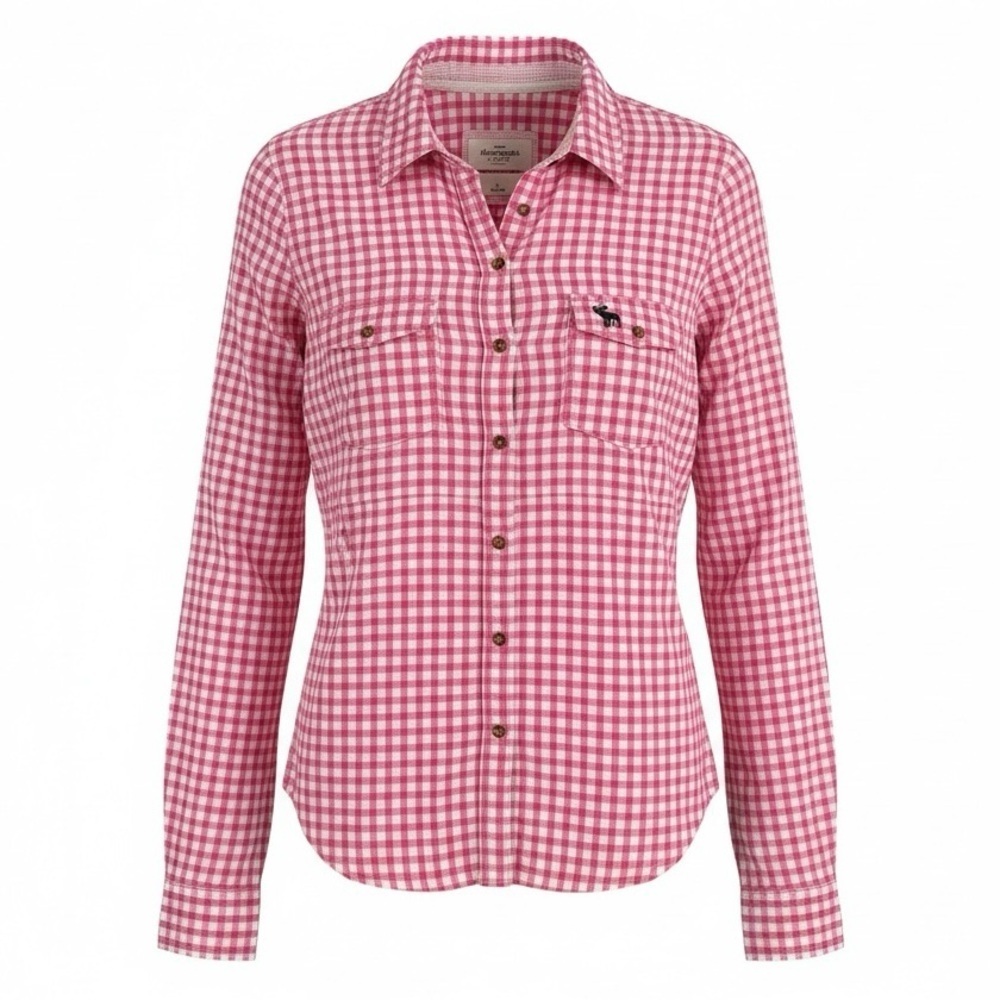 NWT Abercrombie & Fitch Plaid Button Down Shirt L Vivid Pink Cotton Lightweight